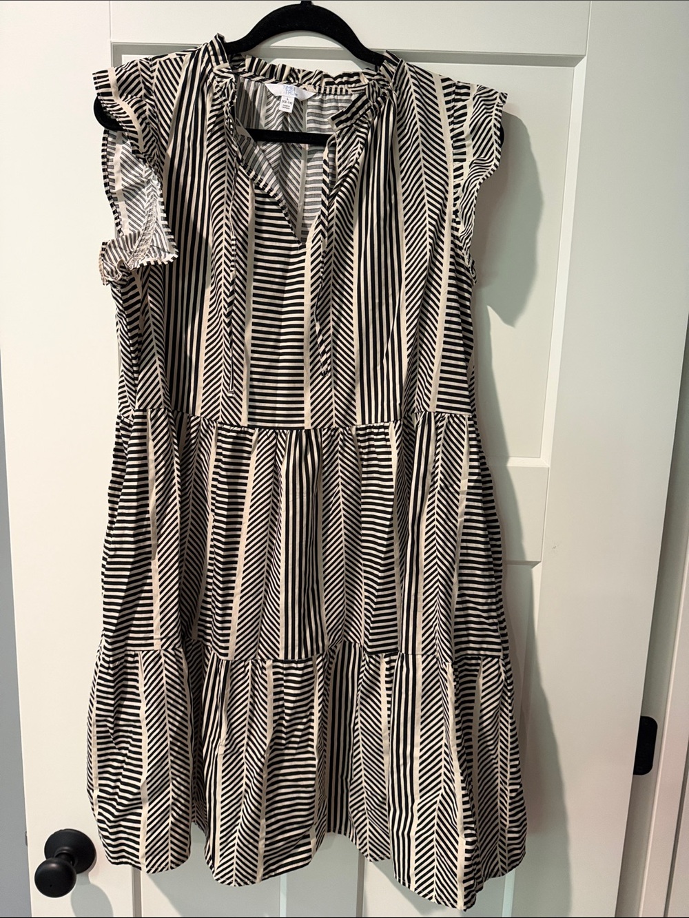 Time and Tru Black and White Striped Tiered Dress